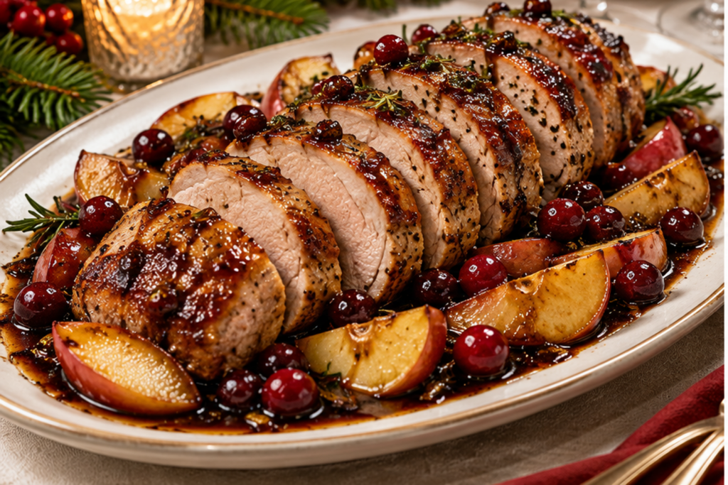 Cranberry Balsamic Pork Loin with Apples