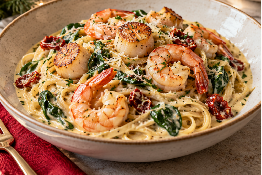 Creamy Tuscan Seafood Pasta for Christmas