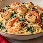 Creamy Tuscan Seafood Pasta for Christmas served for Christmas