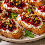 Whipped Feta Cranberry Crostini served for Christmas