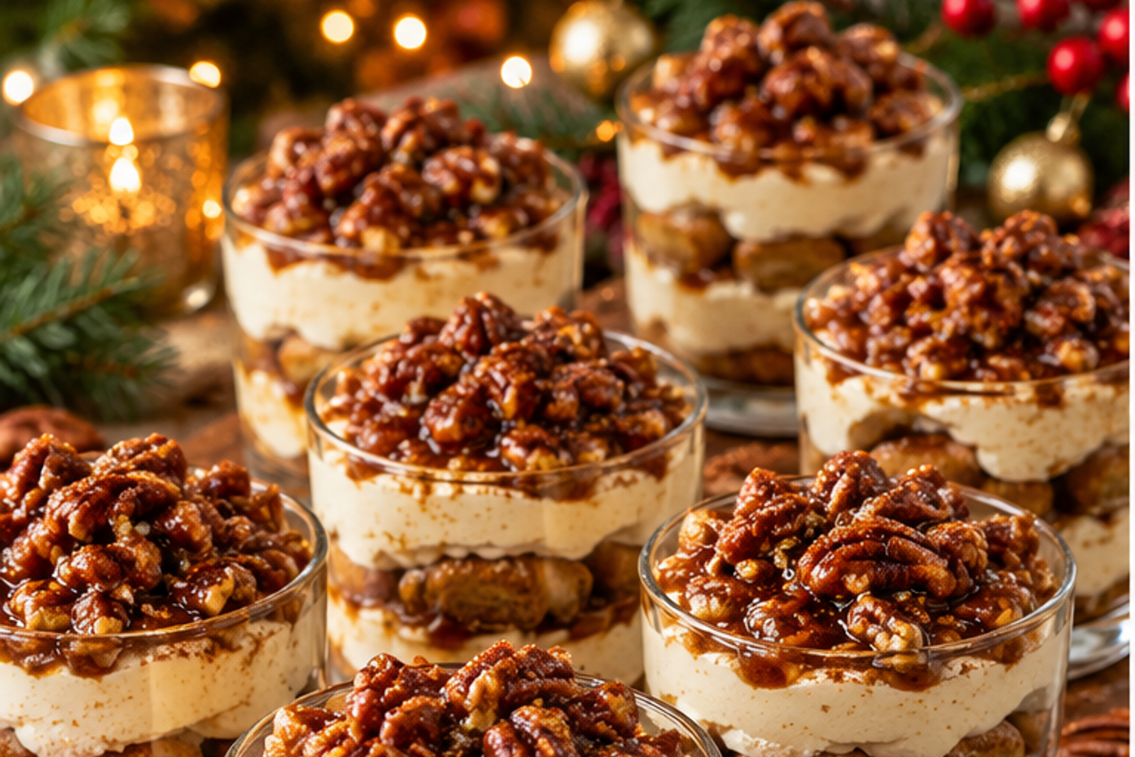 Pecan Pie Tiramisu Cups served for Christmas