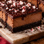Peppermint Mocha Cheesecake Bars served for Christmas