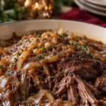 Slow Cooker French Onion Pot Roast served for Christmas