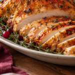 Maple Bourbon Glazed Turkey Breast served for Christmas