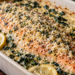 Creamy Garlic Parmesan Salmon Bake served for Christmas