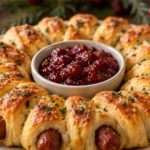 Christmas Pigs in a Blanket Wreath served for Christmas