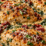 Creamy Tuscan Chicken Bake served for Christmas