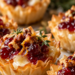 Cranberry Brie Phyllo Cups served for Christmas