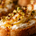 Hot Honey Goat Cheese Crostini served for Christmas