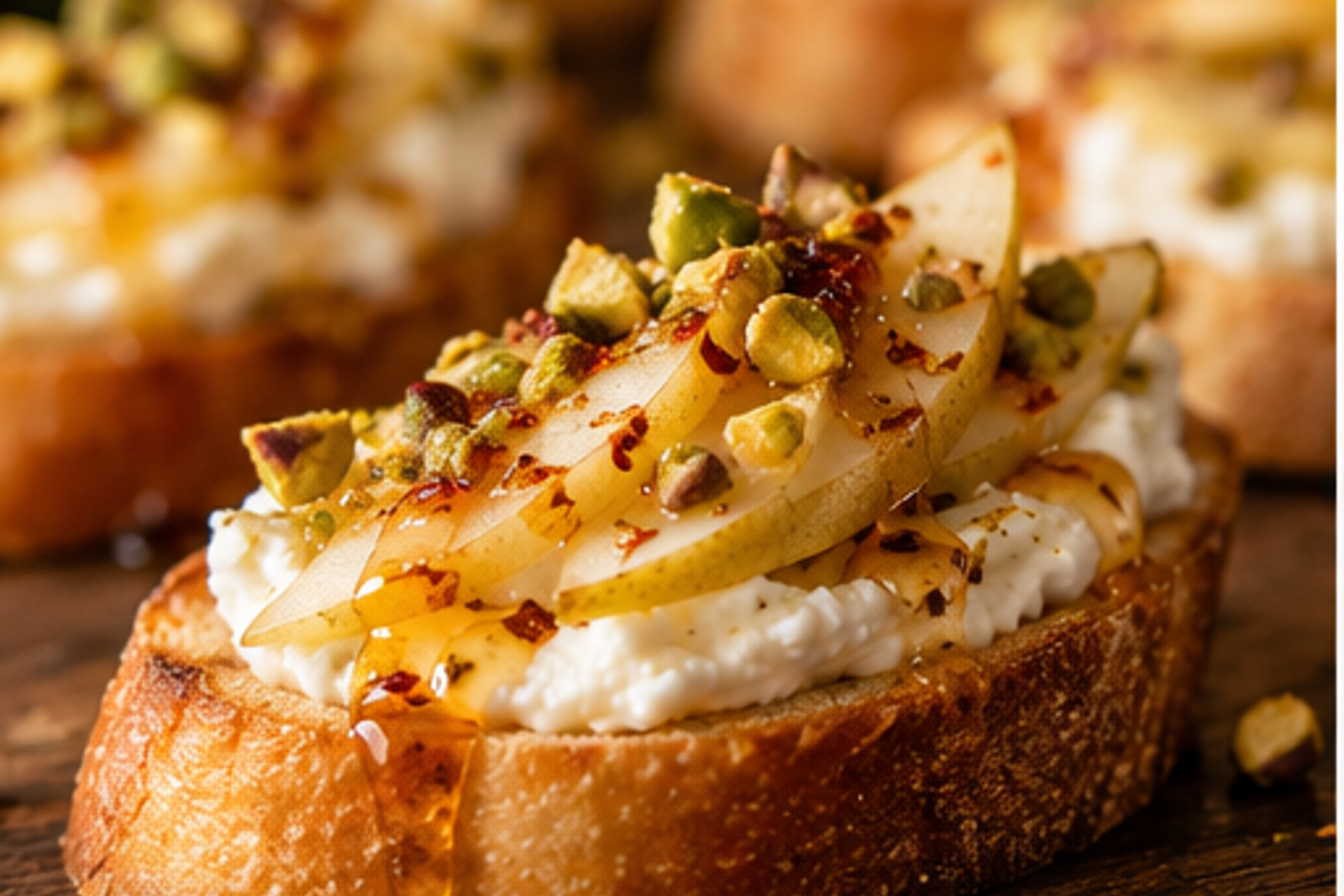 Hot Honey Goat Cheese Crostini served for Christmas