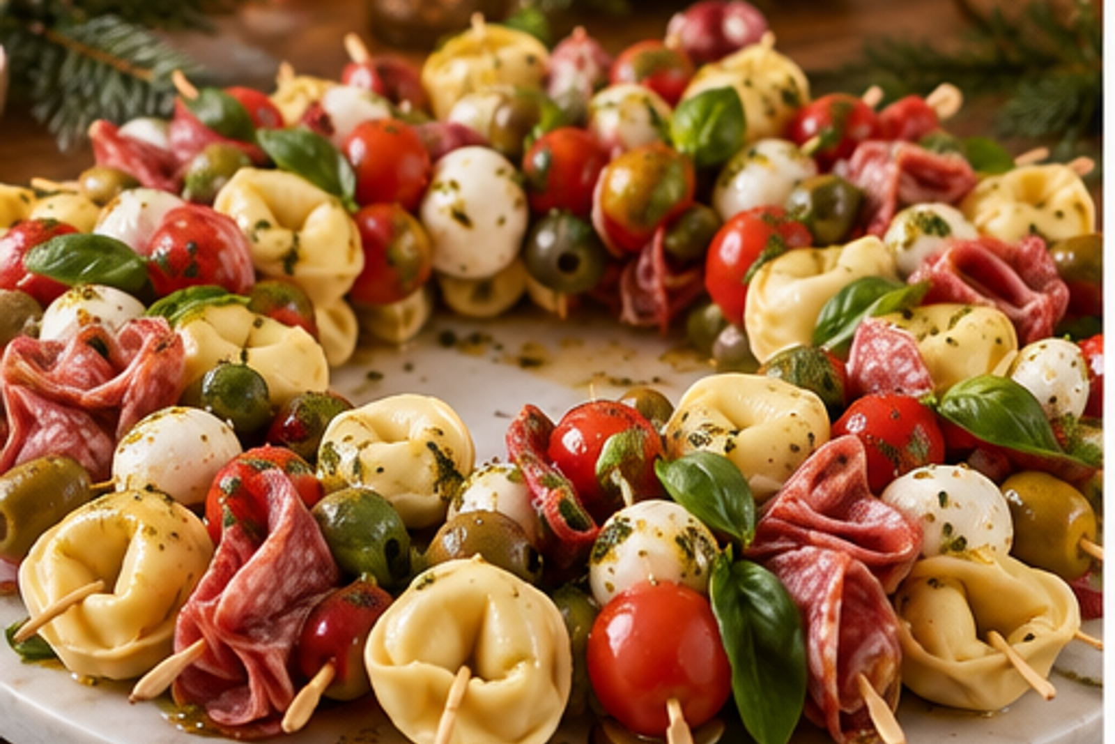 Christmas Antipasto Skewers served for Christmas