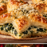 Parmesan Spinach Puff Pastry Stars served for Christmas