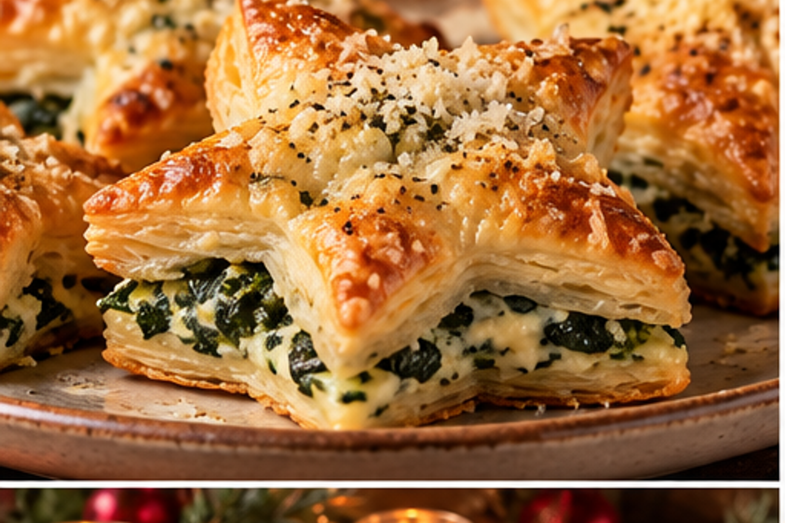 Parmesan Spinach Puff Pastry Stars served for Christmas