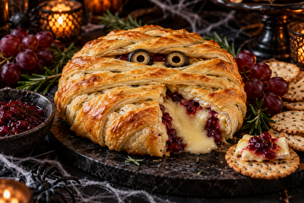 Mummy baked brie with puff pastry and cranberry