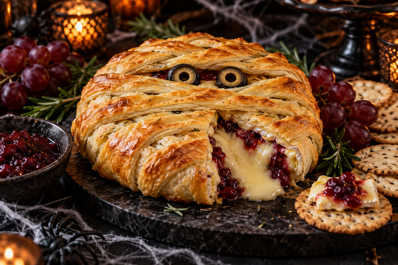 Mummy baked brie with puff pastry and cranberry