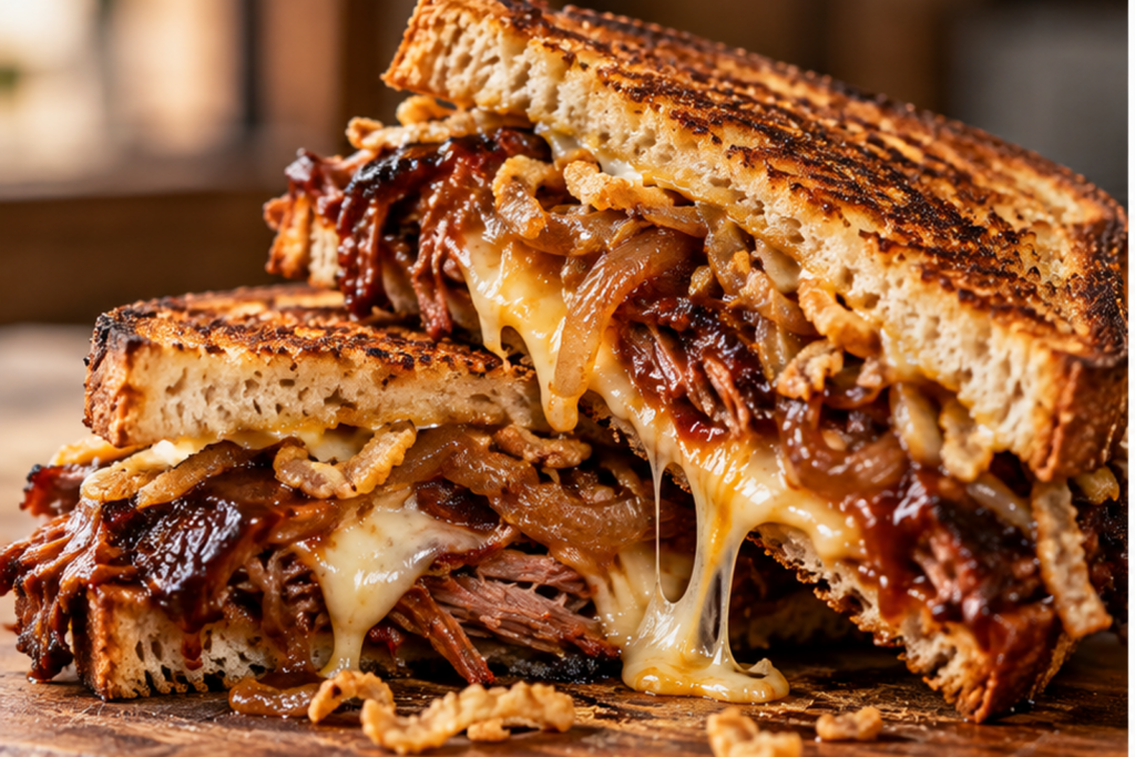 BBQ Brisket Melts with Caramelized Onions