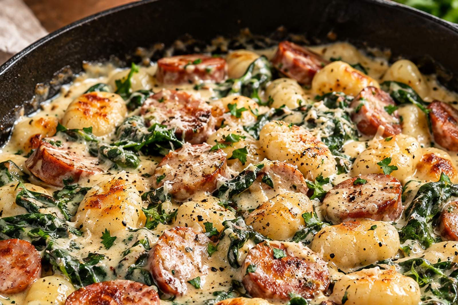 Creamy Kielbasa Gnocchi Skillet