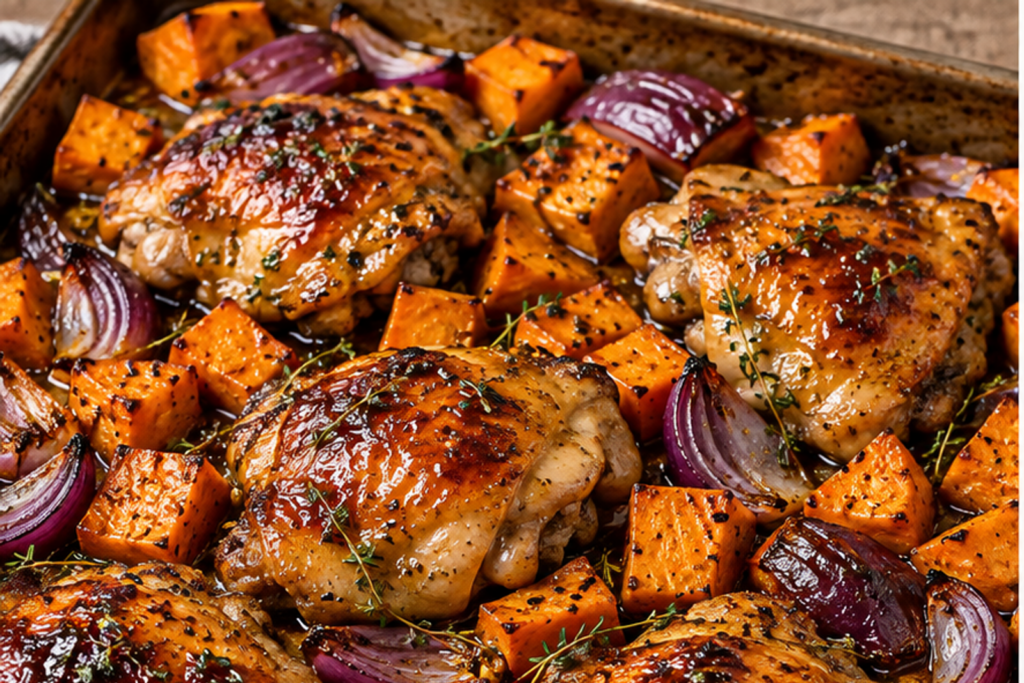 Maple Glazed Chicken with Roasted Sweet Potatoes