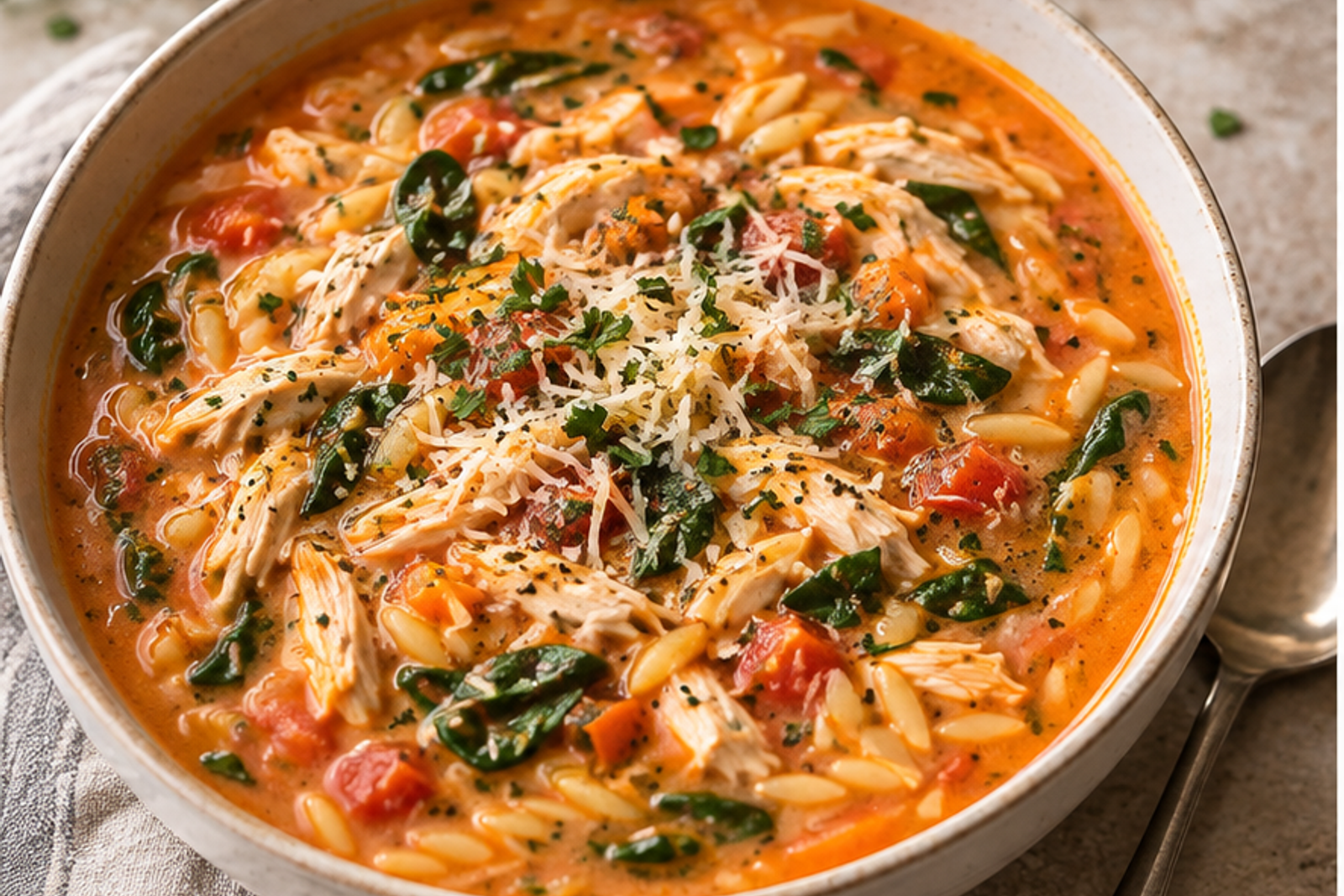 Creamy Chicken Orzo Tomato Soup