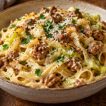Creamy Cabbage Alfredo with Crispy Sausage