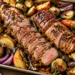 One-Pan Apple Cider Pork Tenderloin with Brussels Sprouts