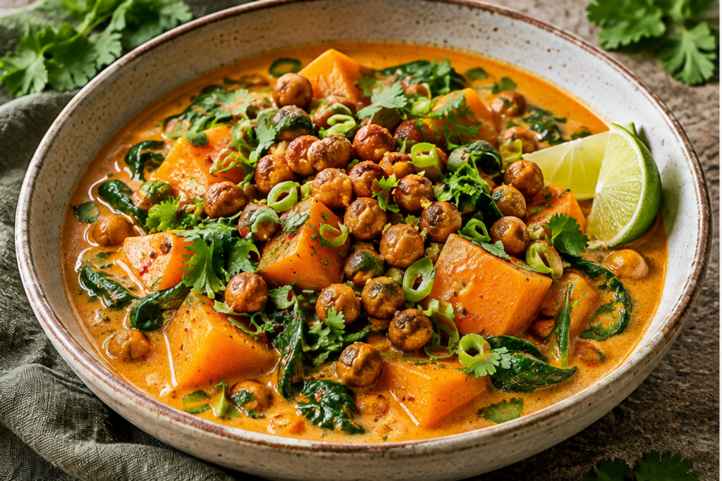 Butternut Squash Thai Red Curry with Crispy Chickpeas