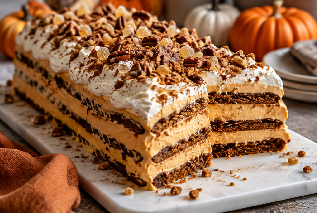 Pumpkin Gingersnap Icebox Cheesecake
