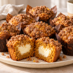 Pumpkin cream cheese muffins with cinnamon streusel and a creamy center