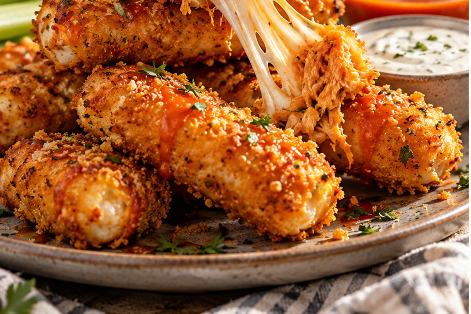 Buffalo Chicken Mozzarella Sticks