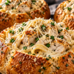 Chicken Alfredo Garlic Bread Bowls