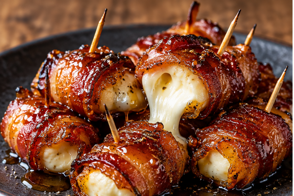 Bacon Mozzarella Poppers with Maple Glaze
