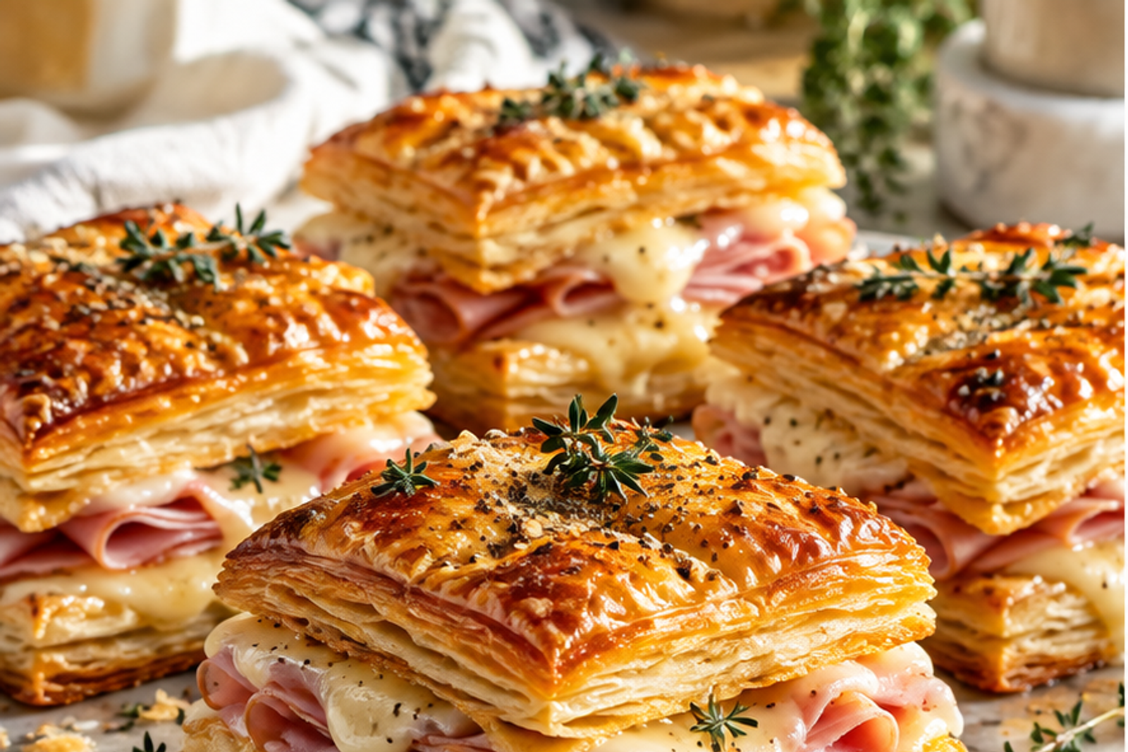 Ham and Cheese Puff Pastry Stacks