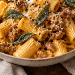 Brown Butter Pumpkin Sausage Pasta with Crispy Sage