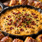 Skillet Beer Cheese Dip with Pretzel Bites