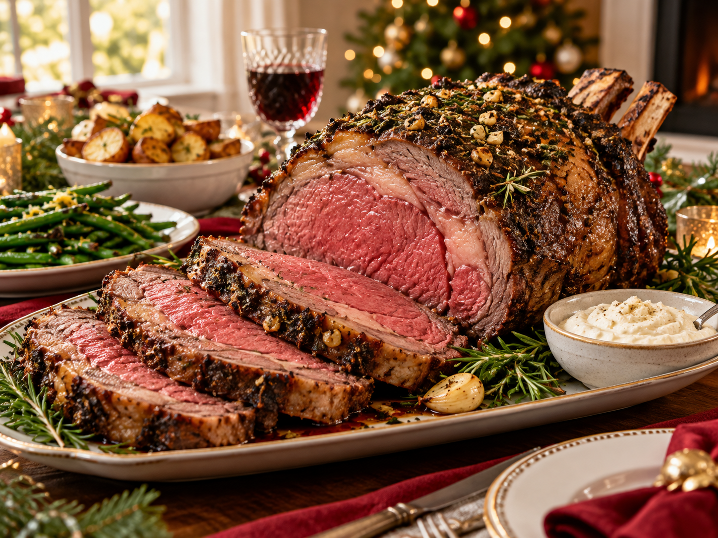 Garlic Herb Prime Rib with Horseradish Cream