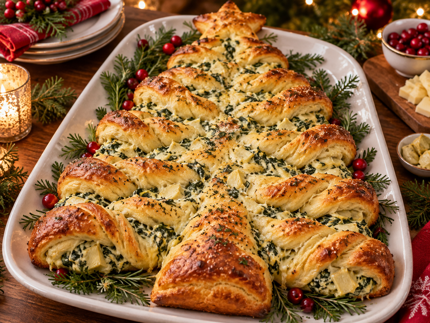 Christmas Tree Spinach Artichoke Pull-Apart Bread