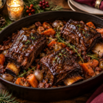 Red Wine Braised Christmas Short Ribs served for Christmas