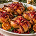 Pomegranate Glazed Cornish Hens served for Christmas