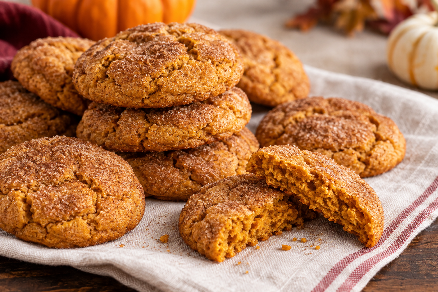 Brown butter pumpkin snickerdoodle cookies with crackled cinnamon sugar tops