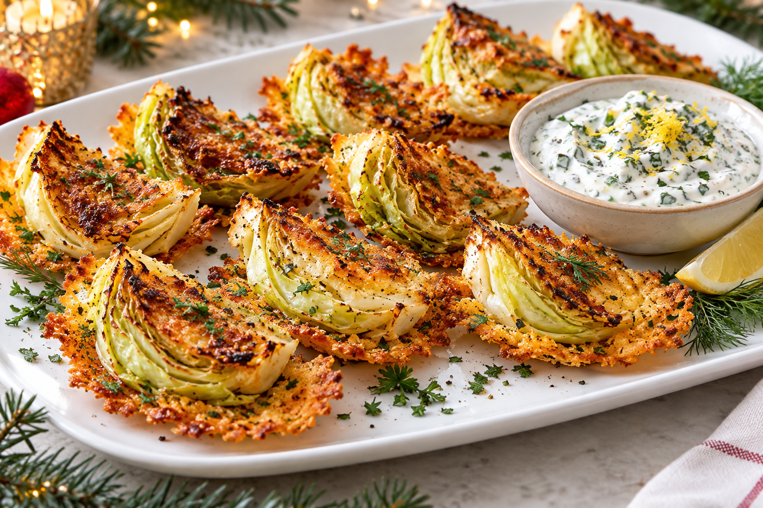 Crispy Parmesan Cabbage Bites served for Christmas