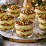 Pistachio Tiramisu Cups served for Christmas
