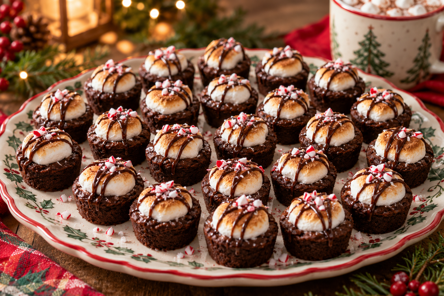Hot Chocolate Brownie Bites served for Christmas