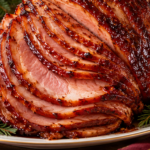 Gochujang Maple Glazed Christmas Ham served for Christmas