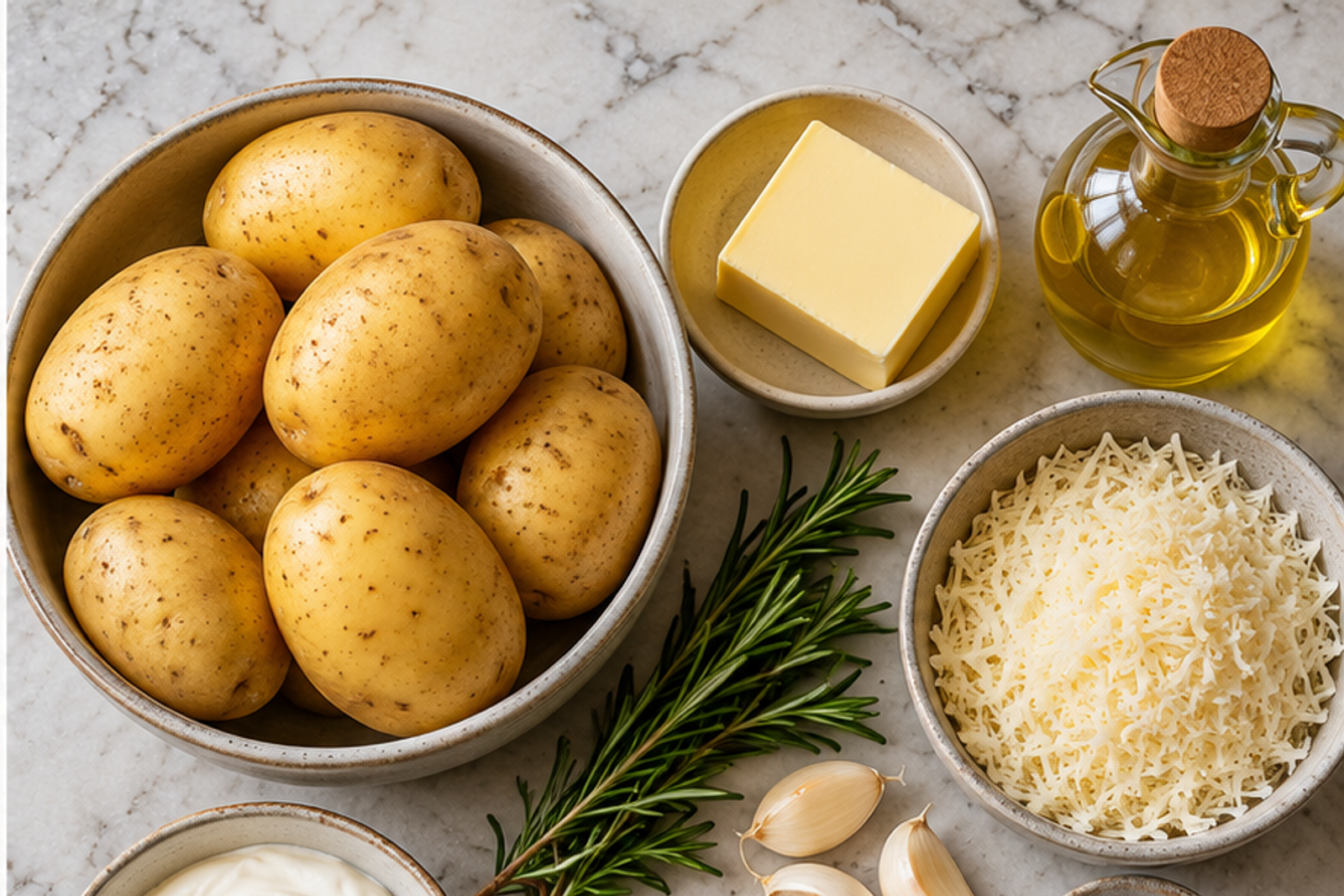 Ingredients arranged for Parmesan potato stacks