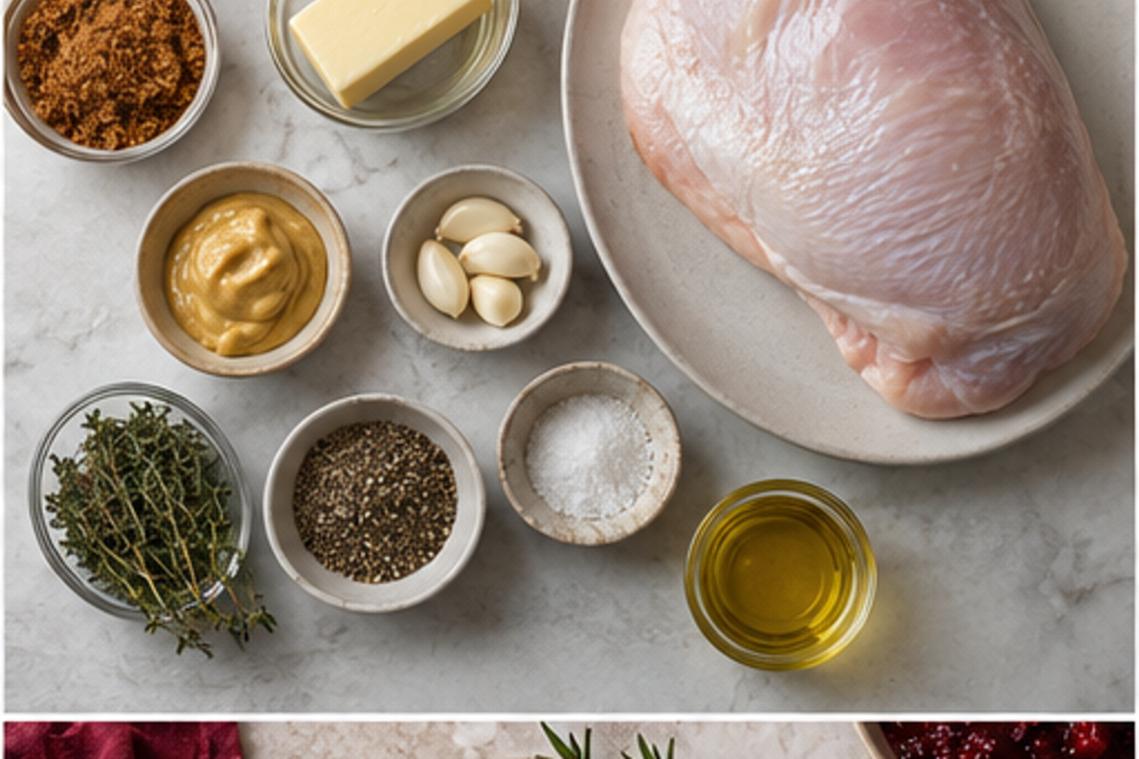 Ingredients arranged for maple bourbon turkey breast