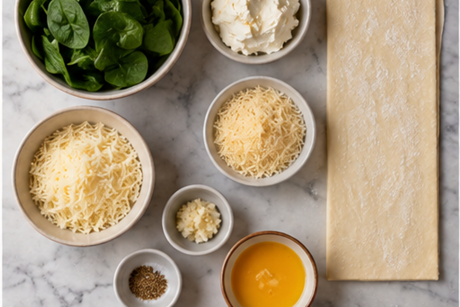 Ingredients arranged for spinach puff pastry stars