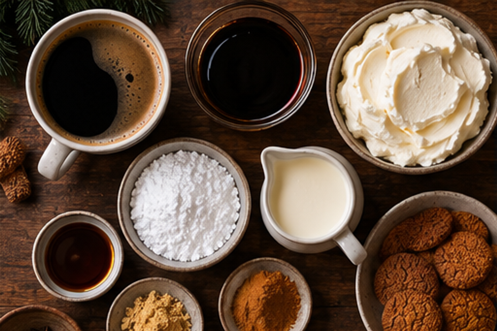 Ingredients arranged for gingerbread tiramisu