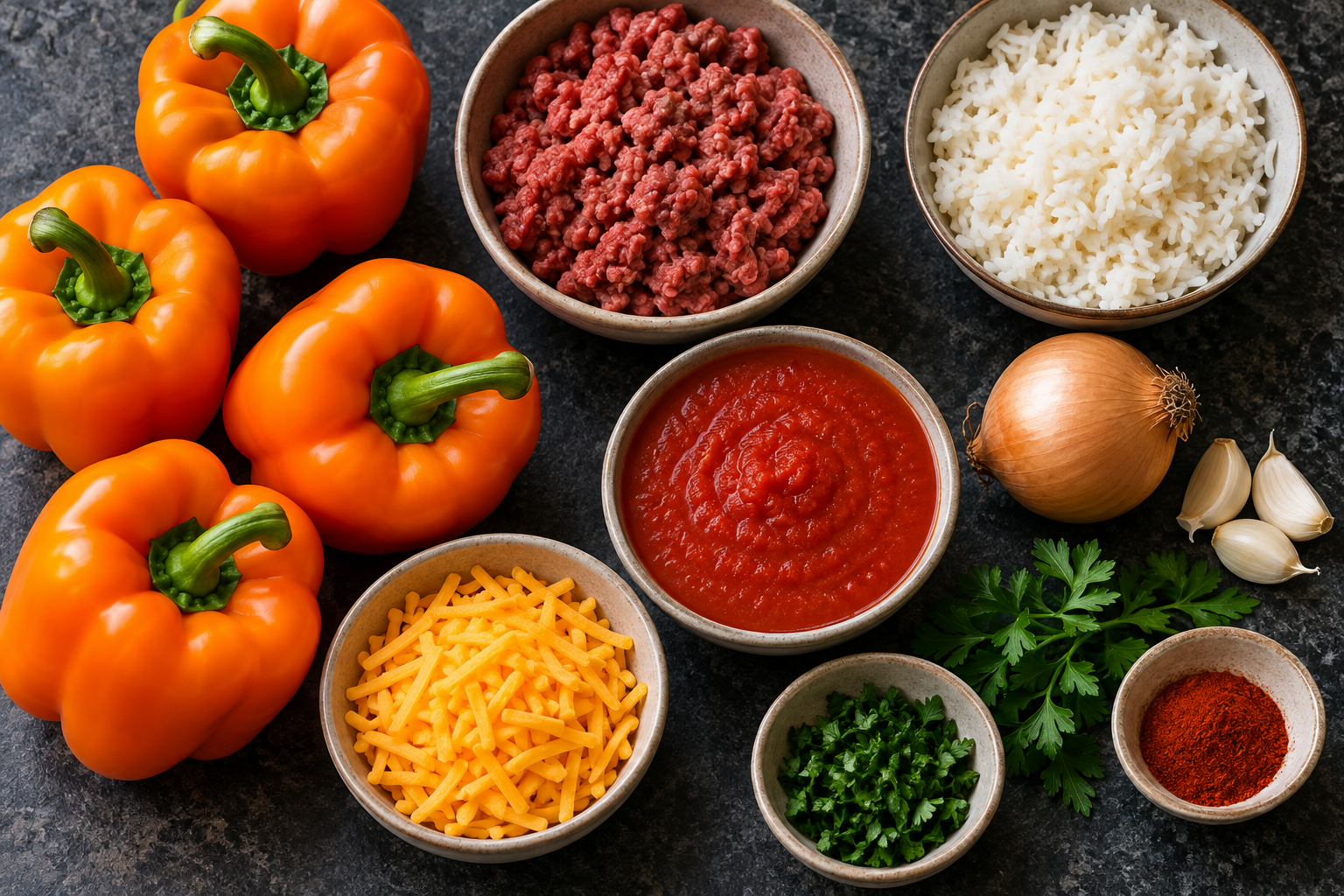 Ingredients for Jack-O'-Lantern stuffed peppers