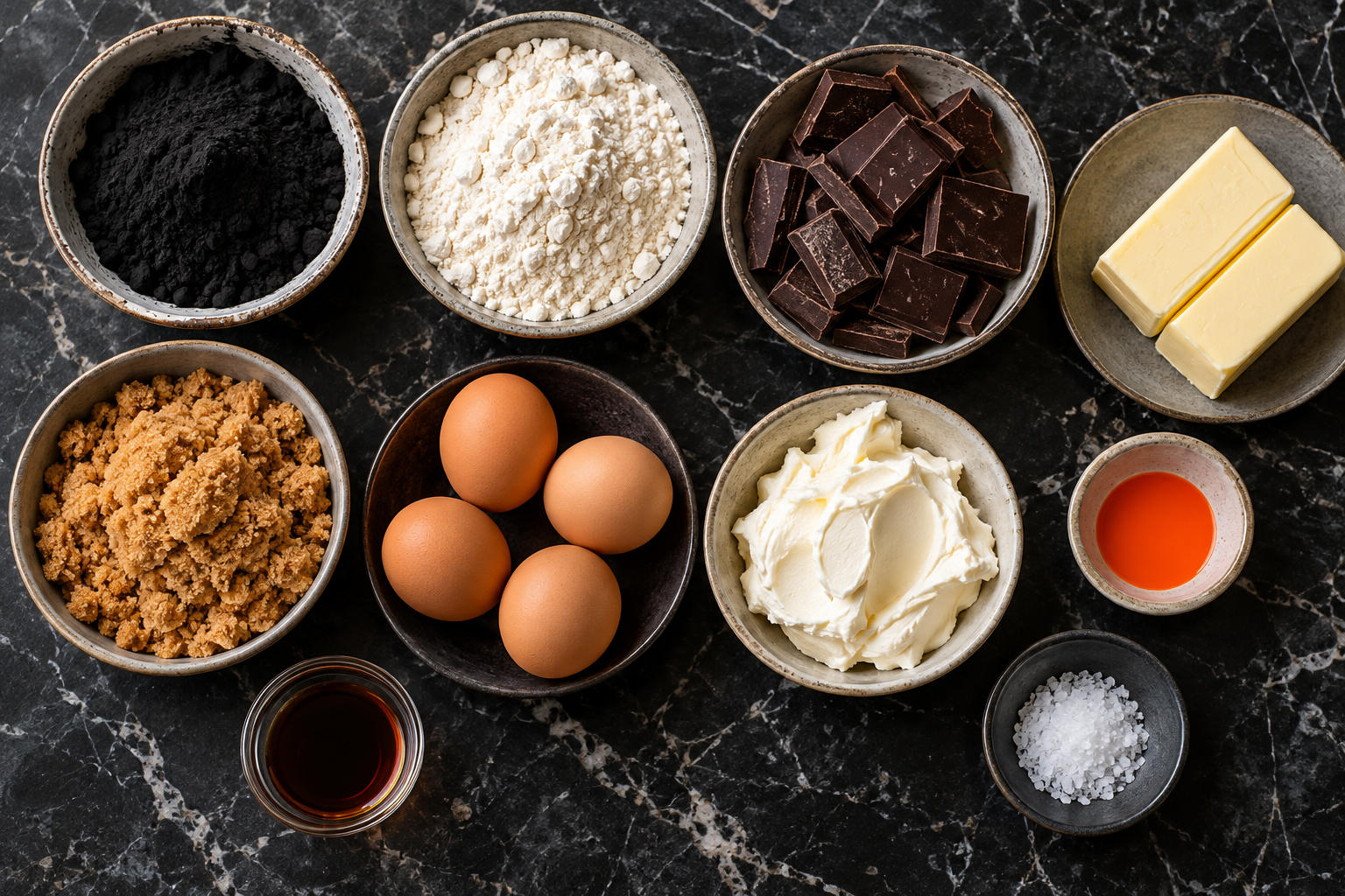 Ingredients for black cocoa Halloween brownies