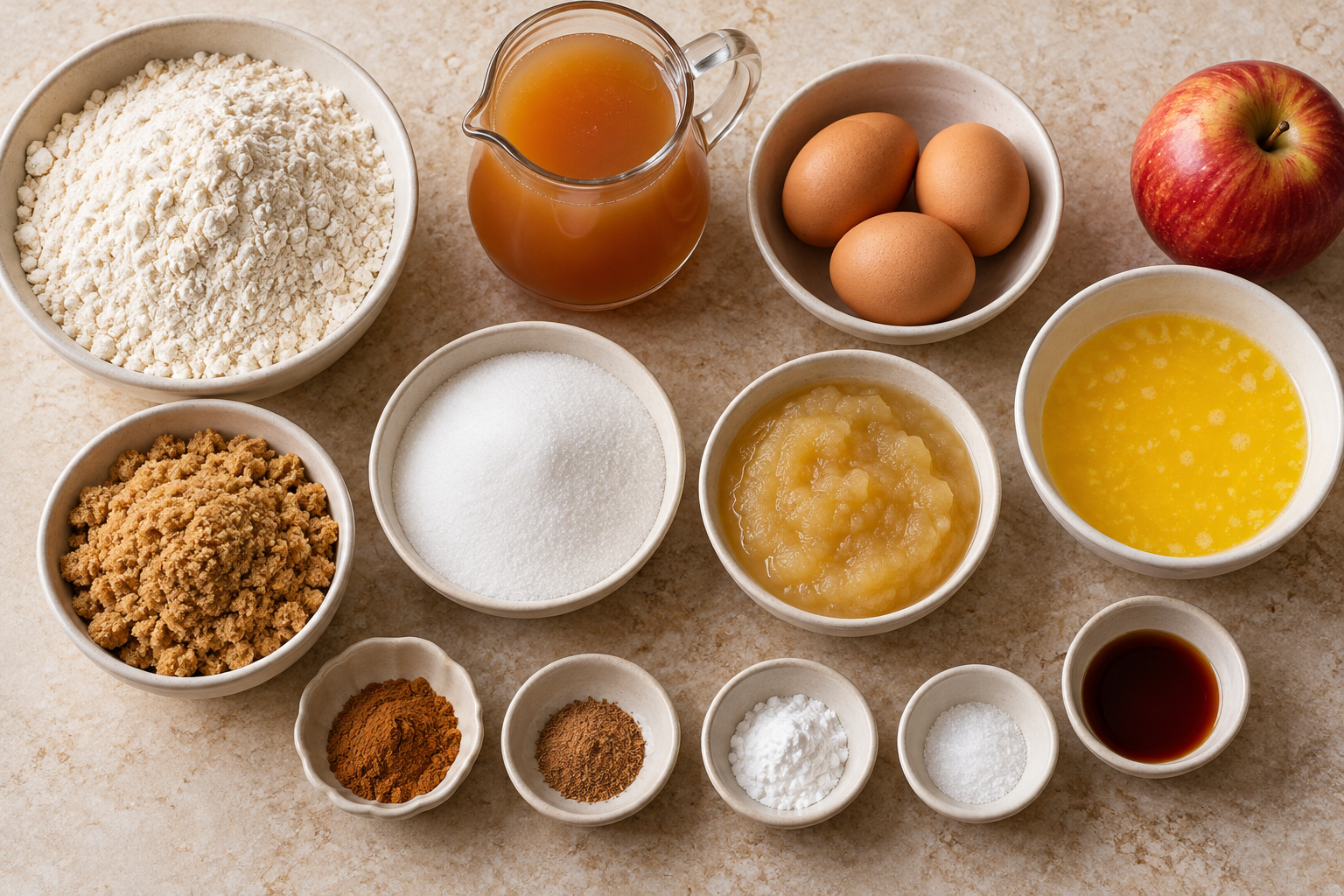 Ingredients for apple cider donut Bundt cake